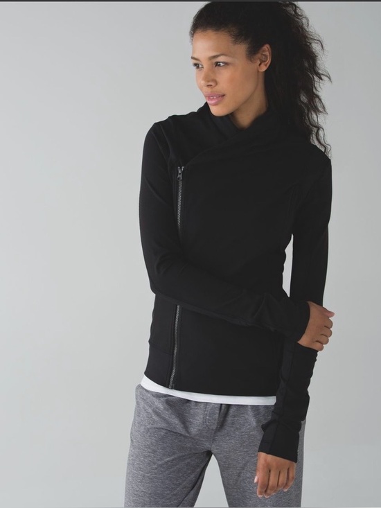 lululemon athletica Tops - lululemon athletica Black Asymmetrical Zip Jacket Thumbhole Cuffs